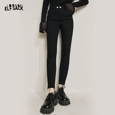 妖精的口袋高腰黑色铅笔裤女2024春秋季新款修身休闲打底芭比裤子图片
