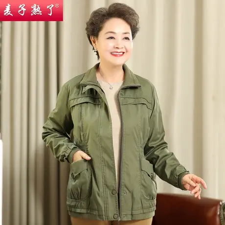 妈妈春装全棉外套春秋新款中老年人女装休闲风衣奶奶装长袖上衣服图片