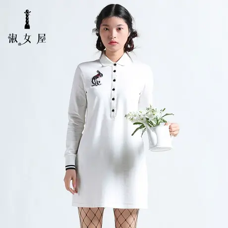 淑女屋旗舰店官网新款黑白两色柔软温柔女修身兔子针织连衣裙图片