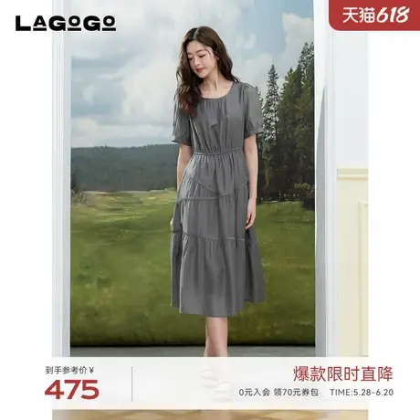 【轻盈莱赛尔】LAGOGO灰色连衣裙女拉谷谷2025夏新款显瘦通勤裙子图片