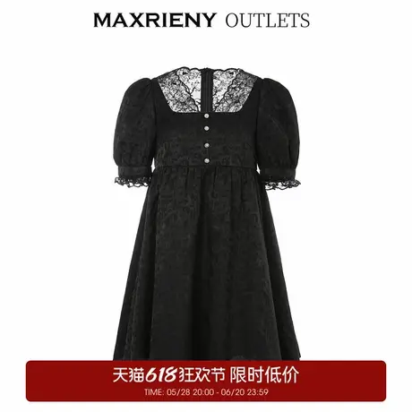 【奥莱】MAXRIENY蕾丝娃娃裙冬季复古V领连衣裙A字裙图片