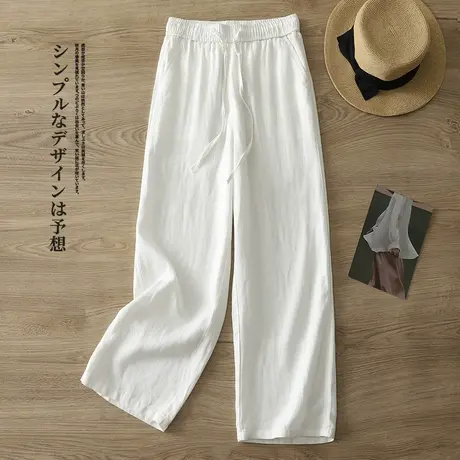 拉夏贝尔亚麻阔腿裤女夏季薄款2025新款爆款高腰休闲棉麻直筒裤子图片