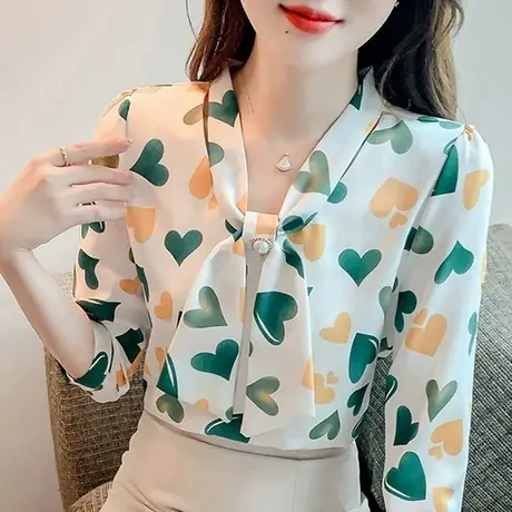 短袖/七分袖印花雪纺衬衫女春夏季2025年新款设计感气质长袖上衣图片