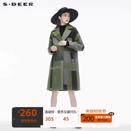 sdeer圣迪奥新潮多色色块图案面料简约平驳领直筒大衣S18481816图片