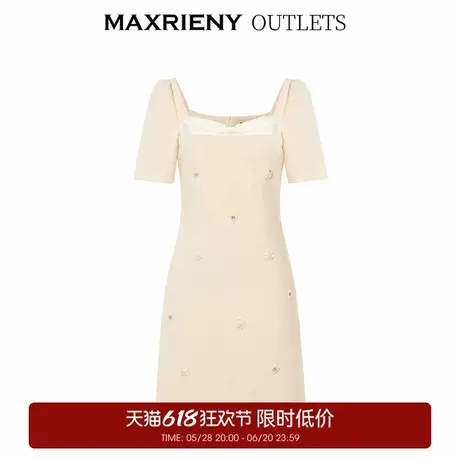 【奥莱】MAXRIENY复古优雅方领连衣裙短袖小白裙图片