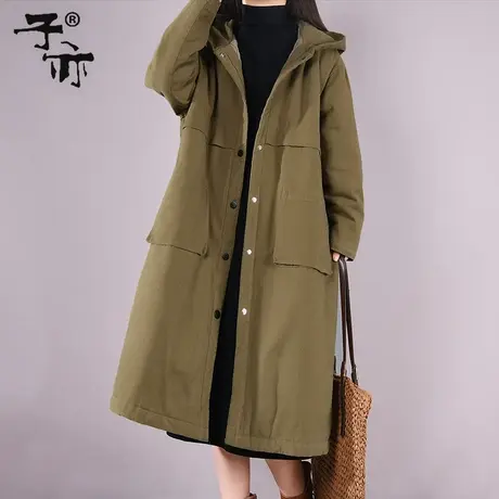 子亦冬装新款韩版大码外套 加厚大口袋连帽御寒棉衣棉服女装图片