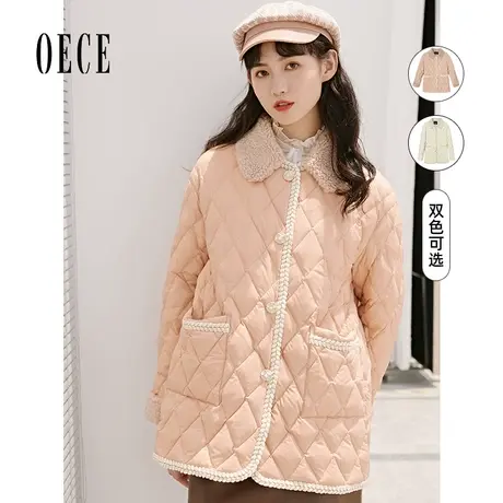 Oece2022冬新款女复古甜美气质中长款羽绒服修身外套图片