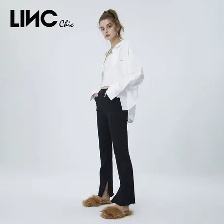 商场同款LINC金羽杰2023年秋季新款复古高腰牛仔裤直筒喇叭长裤女图片