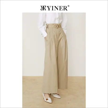 YINER音儿商场同款女装2021秋季新款高腰宽松大阔腿休闲裤图片