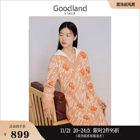 Goodland美地冬季休闲针织海鸥领h型海马毛连衣裙图片