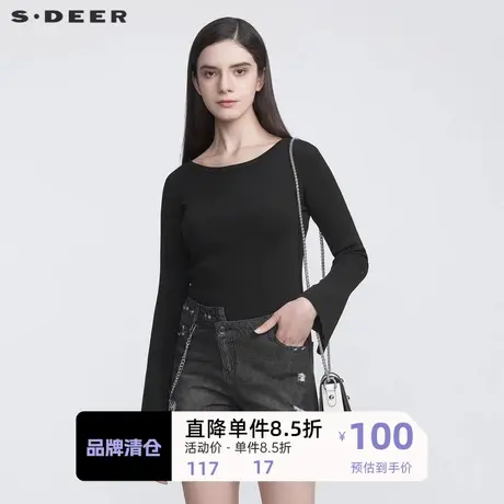 sdeer圣迪奥女装休闲圆领基本款喇叭袖针织衫S21183511图片