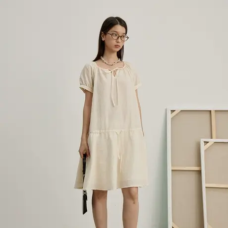 omont蛋挞家 肌理感提花连衣裙夏季新款设计感收腰显瘦短裙子图片