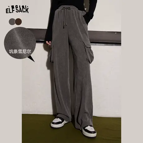 妖精的口袋工装直筒休闲裤女2024秋冬新款美式复古宽松运动长裤图片