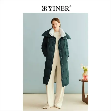 【聚暖白鹅绒】YINER音儿女装冬季长款水貂毛皮羽绒服图片