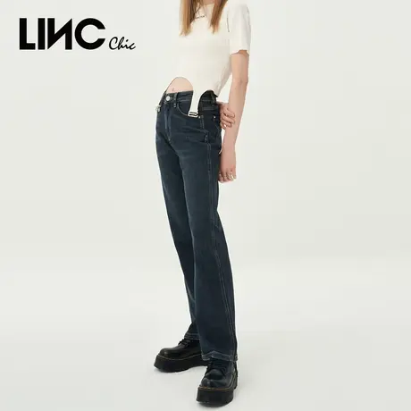LINC金羽杰直筒牛仔裤女2023年秋季新款休闲中高腰宽松女士长裤图片
