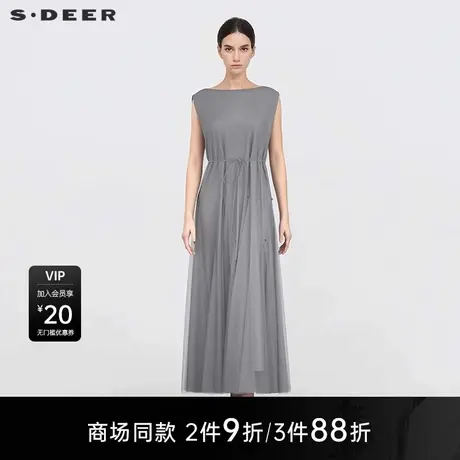 【商场同款】sdeer圣迪奥圆领收腰网纱不规则无袖连衣裙S25281211图片