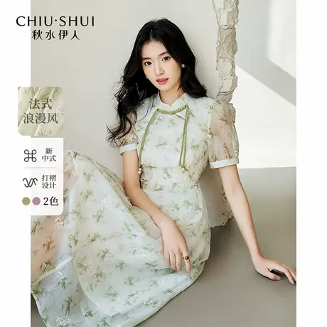 秋水伊人国风连衣裙2025夏季新款女装时尚简约中式立领A字连身裙图片