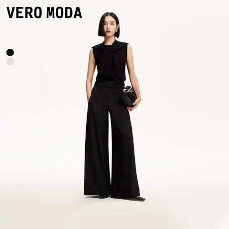 Vero Moda奥莱休闲裤女2025夏季新款压褶腰带宽松含亚麻阔腿裤图片