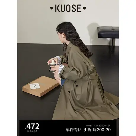 阔色卡其色复古英伦风衣外套女2023秋冬季新款美拉德穿搭长款大衣图片
