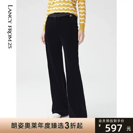 朗姿奥莱商场同款法式高腰直筒阔腿休闲裤春秋黑色百搭长裤子女图片