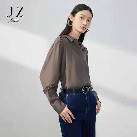 【百亿补贴官方直播】玖姿春季新款设计感木耳边衬衫图片