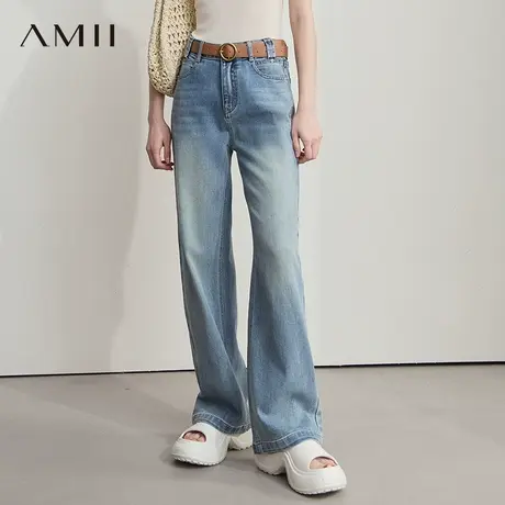 AMII【复古港风】2025秋季复古怀旧港风宽松直筒阔腿长裤牛仔裤女图片