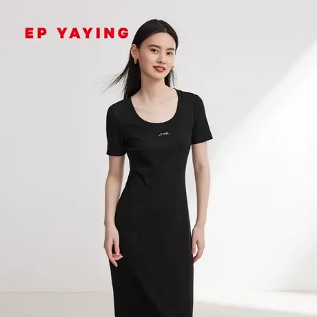 EP雅莹女装 纯色修身显瘦连衣裙 U领小黑裙 夏季商场同款4530A图片