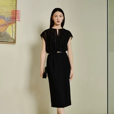 EP雅莹高端系列 金葱包臀小黑裙三醋酸连衣裙2023秋冬新款4608B图片