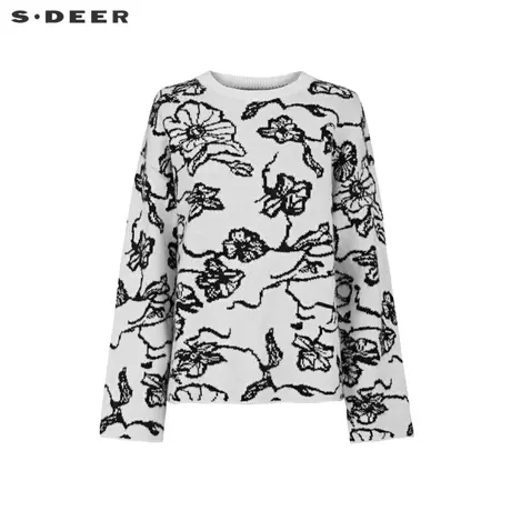sdeer圣迪奥女装罗纹圆领撞色印花宽松针织衫S241Z3514图片