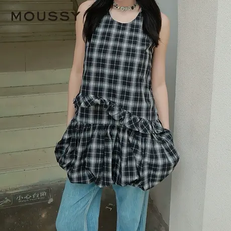 MOUSSY 2025夏季新品甜美复古格纹荷叶边吊带连衣裙028ISA33-4021图片