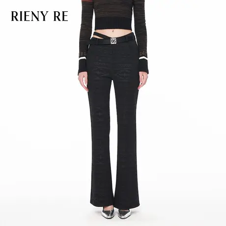 RIENYRE裤子女2023秋季新款美式高腰显瘦黑色设计感小众微喇裤子图片