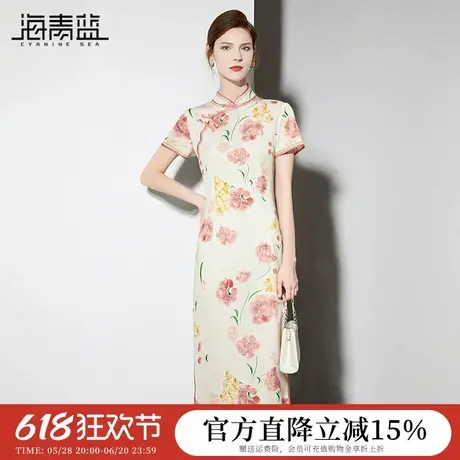 海青蓝 旗袍连衣裙夏女2025新款高级时尚气质海边度假中长款裙子图片