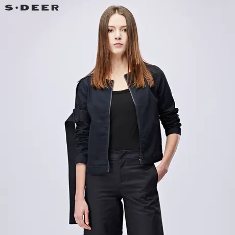 sdeer圣迪奥春装潮设计感飘带水洗牛仔休闲圆领短外套女S17182263图片