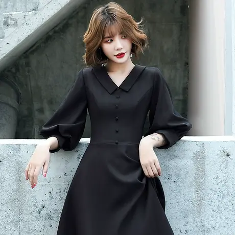 宴会小晚礼服女连衣裙平时可穿高贵黑色小礼服名媛气质显瘦中长款图片