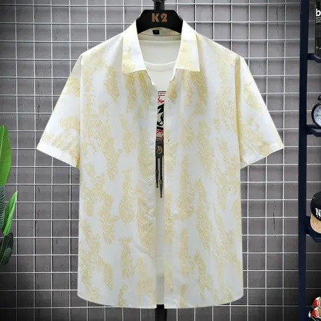 扎染短袖衬衫男夏季新款翻领半袖寸衫外套潮流宽松男士休闲白衬衣图片