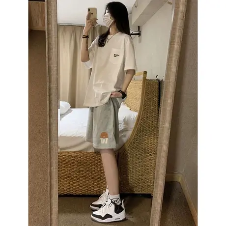短裤女大码hiphop潮牌街头风五分裤夏ins潮百搭运动裤高腰阔腿裤图片
