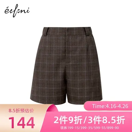 伊芙丽休闲裤女春秋新款复古格纹时尚短裤女士裤子1BA152351图片
