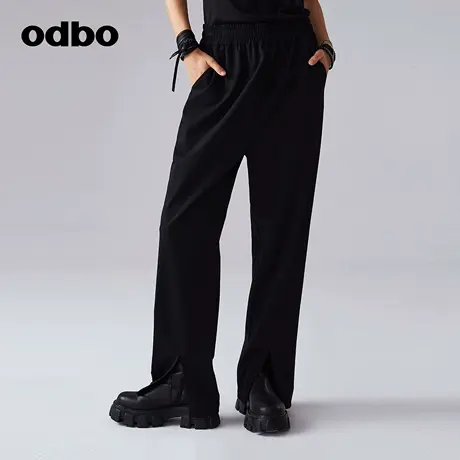 odbo/欧迪比欧原设计高级感束腰休闲裤女秋装2023新款开叉西装裤图片
