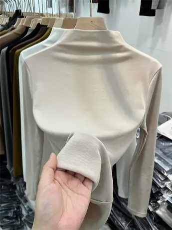 半高领加厚针织衫加绒纯色法式女上衣2022秋冬新款洋气修身打底衫图片