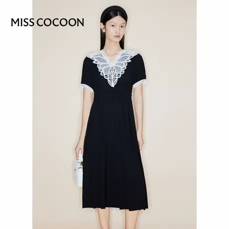 【商场同款】可可尼COCOON夏季黑色经典撞色H型高腰修身连衣裙女图片