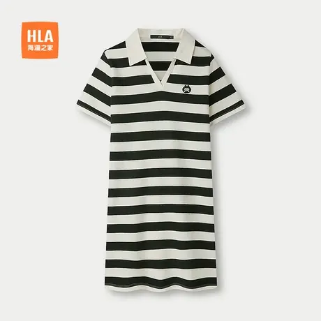 HLA/海澜之家米格联名POLO裙25春夏新撞色条纹刺绣透气连衣裙女装图片