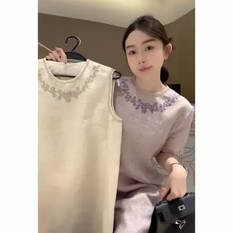 爵莱菲大码女装胖mm法式复古刺绣连衣裙女夏季新款宽松显瘦中长款图片