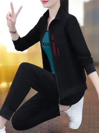 恋上17号立领外套三件套女2023年春秋新款洋气时尚休闲运动服套装图片