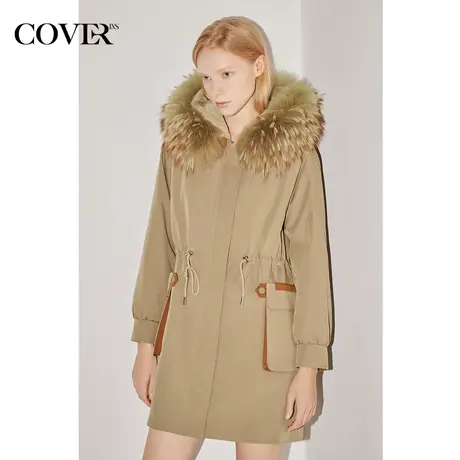 COVER冬季宽松休闲连帽抽绳毛领派克服图片