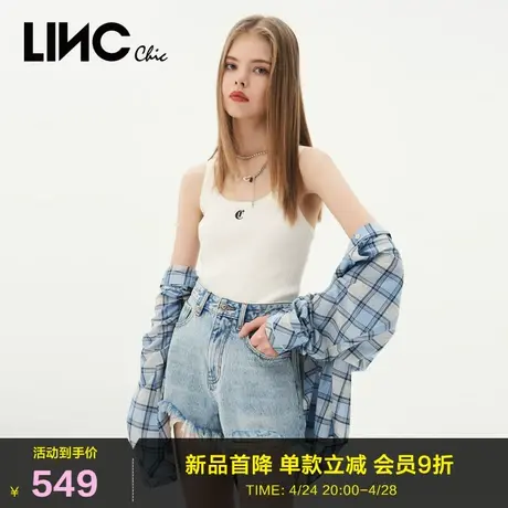 LINC金羽杰2023年夏秋新款高腰洗水土耳其牛仔短裤女S232DS364Y图片