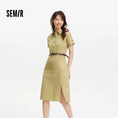 [商场同款]森马连衣裙女衬衫领纯棉开叉2025新款夏腰带工装裙复古图片
