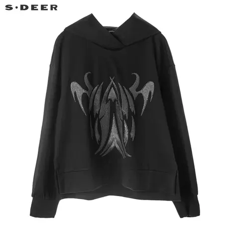 sdeer圣迪奥2019春装新款火纹刺绣前短后长开衩连帽外套S18382235图片