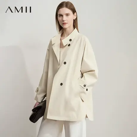 AMII【经典日系风】2025秋极简通勤日系风中长款风衣女上衣外套女图片