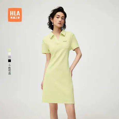 HLA/海澜之家时尚通勤短袖POLO裙25春夏新华夫格显瘦弹力V领裙女图片