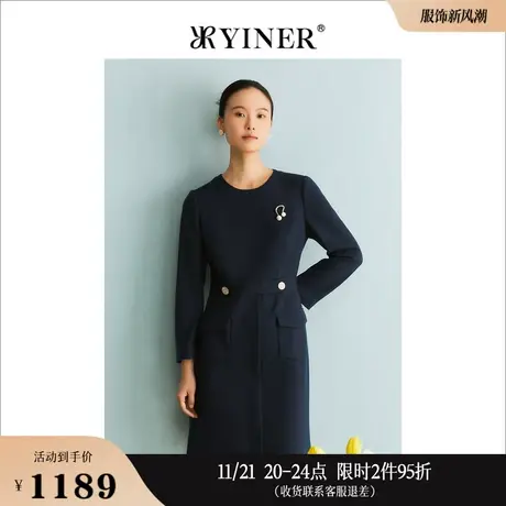【100绵羊毛】YINER音儿专选女装冬季金属饰品连衣裙图片